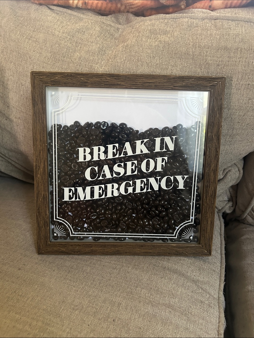 Kirklands Brown Coffee Bean 'Break In Case of Emergency' Shadow Box Wall Decor